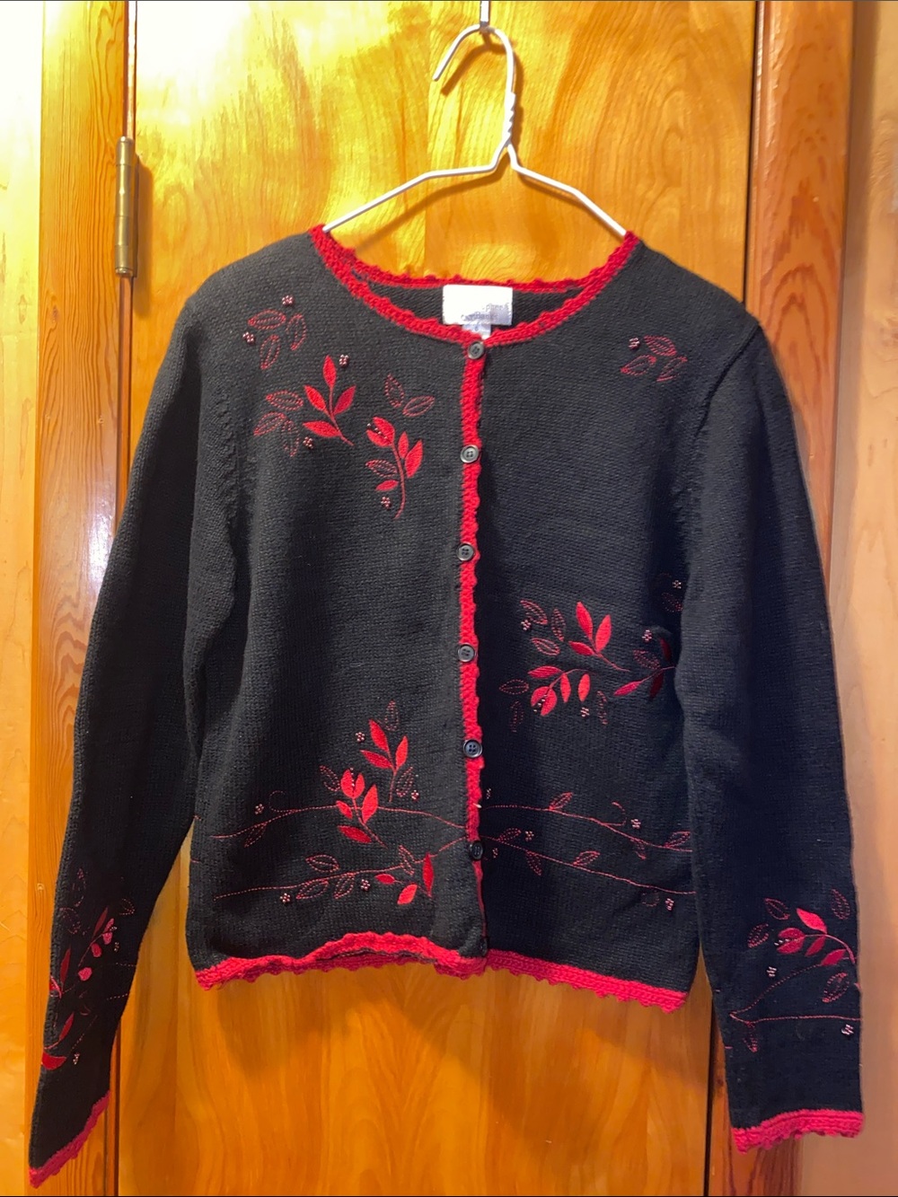 Hand Embroidered Black and Red Buttoned Sweater